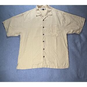 Tommy Bahama Shirt Mens Large Silk Yellow Hawaiian Button Up Short Sleeve